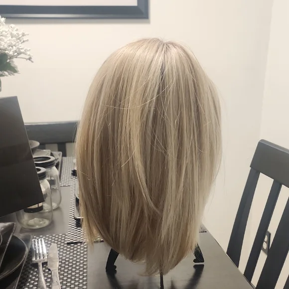 Blonde Straight Synthetic Wig - Natural Light Blonde Milkshake Blonde Hand Tied - Picture 6 of 11